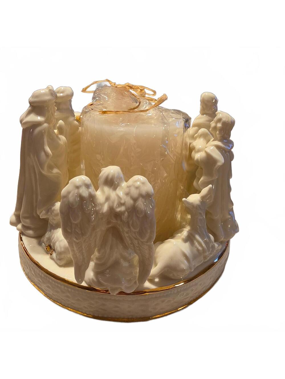 VTG Holiday Home Accents Jade Porcelain Nativity Candle Holder with Candle